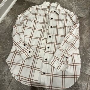 J. Crew Cream and Brown Plaid Shirt